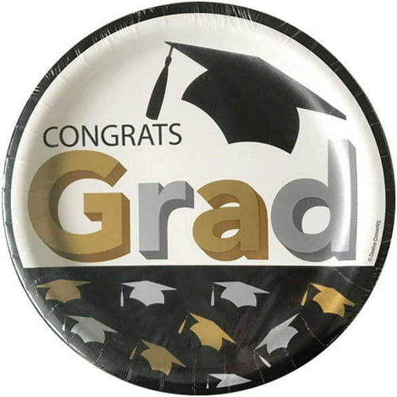 Various 'Grad Caps' Graduation Disposable Paper Plates, 8 Count