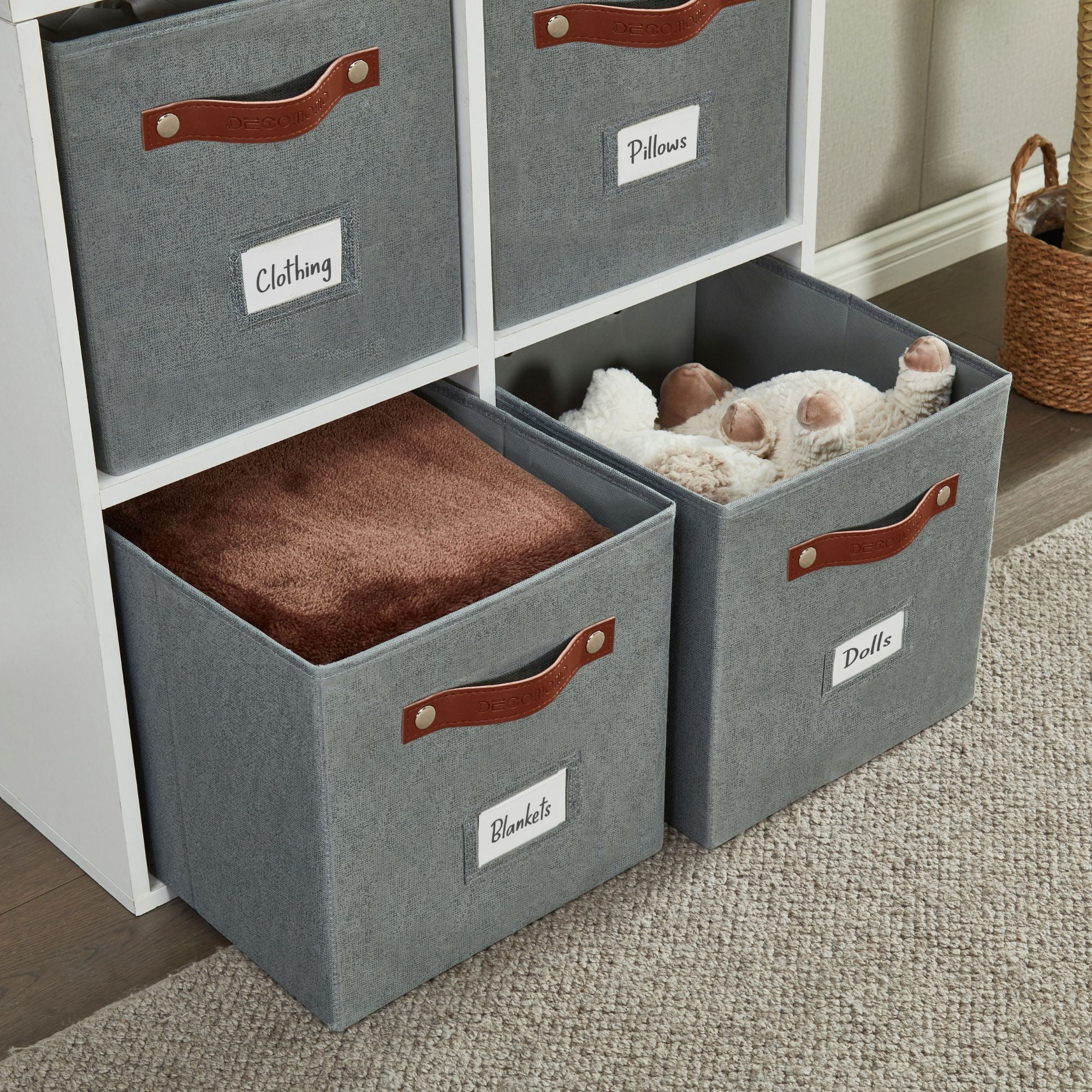 DECOMOMO Cube Storage Bins, Fabric Baskets 11 x 11, Organizer Bins (Grey, Set of 6)
