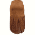 thumbnail image 4 of MORTTIC Women's Solid Color Asymmetrical Hem Fringe Skirt, Western Denim Style Boho Midi Skirt Brown，S, 4 of 8