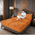 thumbnail image 2 of Erosebridal Orange Damask Floral Bed Sheets,Retro Boho Flower King Sheets For Adults 4pcs, 2 of 5