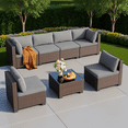 thumbnail image 2 of 7 Pieces Patio Furniture Set, Aiho Wicker Outdoor Sectional Sofa with Glass Coffee Table & Soft Cushions, Perfect for Patio, Garden, Gray, 2 of 11