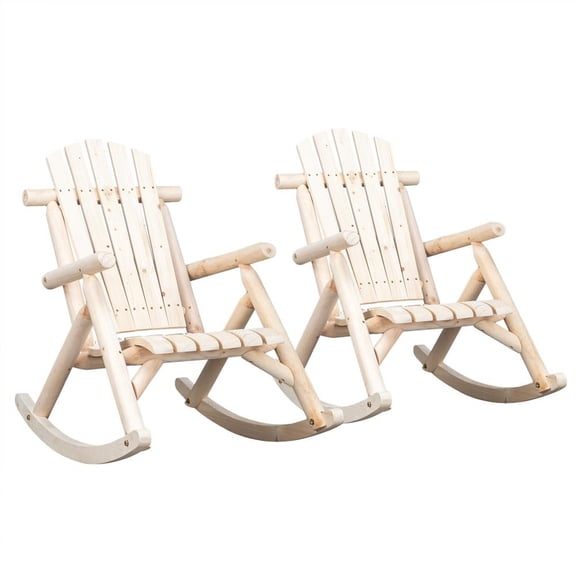 Durable Set Of 2 Wooden Rocking Chair Porch Rocker Balcony Deck Outdoor Garden Bench