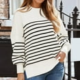 thumbnail image 4 of AJHSAKLt Sweaters for Women Long Sleeve Striped Crew Neck Bat Wing Casual Pullover Sweater Striped Sweater White, 4 of 7