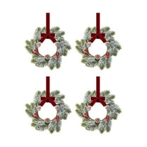 4Pcs Mini Christmas Wreath 11Inch Xmas Kitchen Cabinet Decorations with Norfolk Pine Red Ribbon Pine Cones Small Decor Farmhouse Artificial Hanging Garlands for Front Door Window Chair Wall