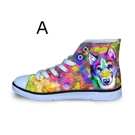 

BORKE Paint watercolor oil painting pet dog pattern custom men s and women s shoes children s high top canvas shoes