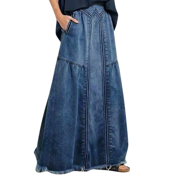 Women's High-Waisted Slim Fit Denim Maxi Skirt - for Party, Club, Daily, Washable