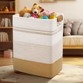 thumbnail image 3 of AINUOQI Cesta para la colada – Cesta grande para la colada de 85 L con asas de cuero, cesta de almacenamiento decorativa para mantas – Cestas tejidas de cuerda de algodón para almacenamiento, cesta pa, 3 of 5