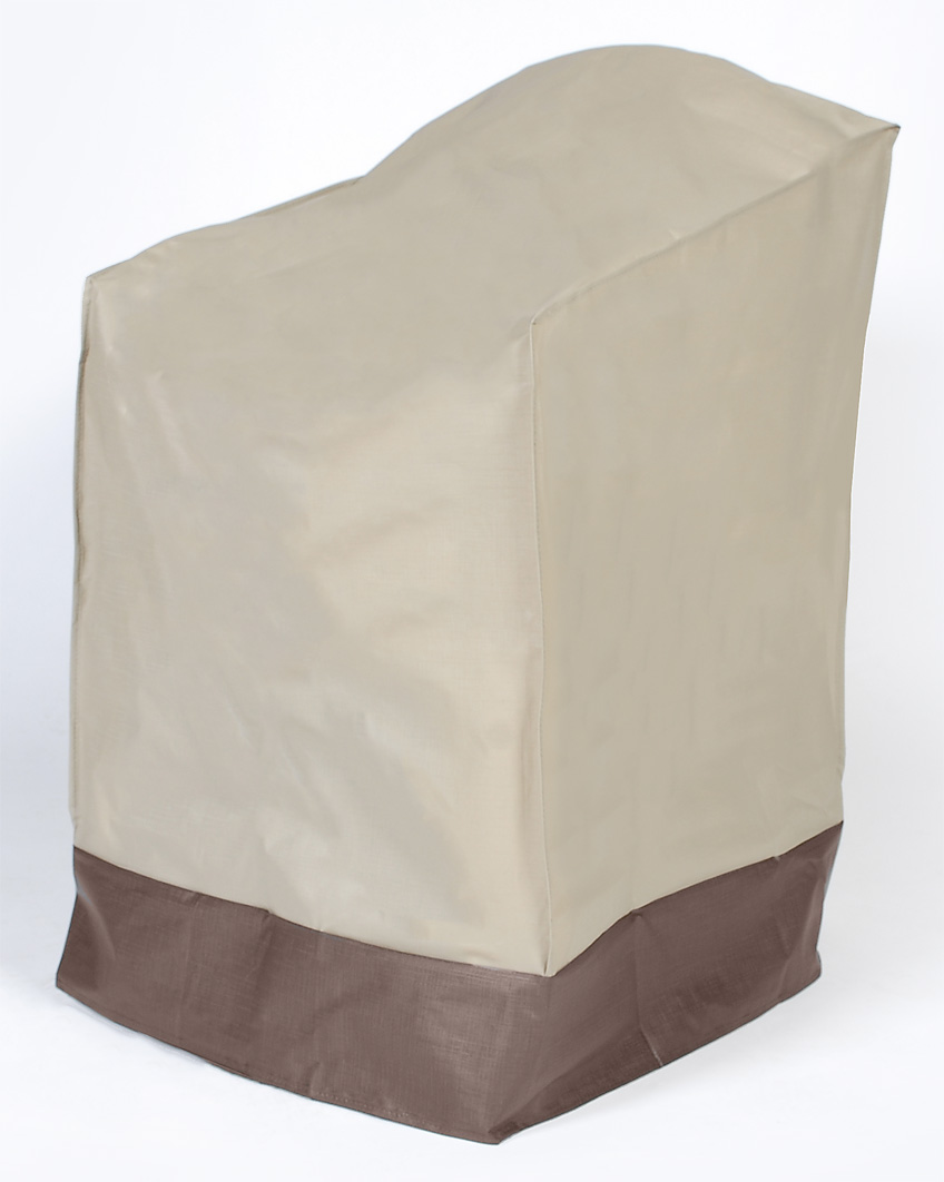 Durable Outdoor Patio Vinyl Chair Cover - Taupe with Brown Trim