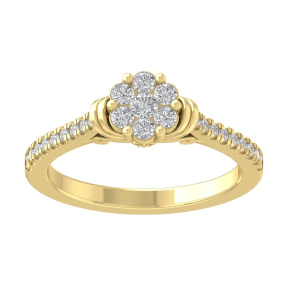 10K Yellow Gold Cluster Flower Diamond Ring (1/2 cttw, I-J Color, I2-I3 Clarity), Size 7.5