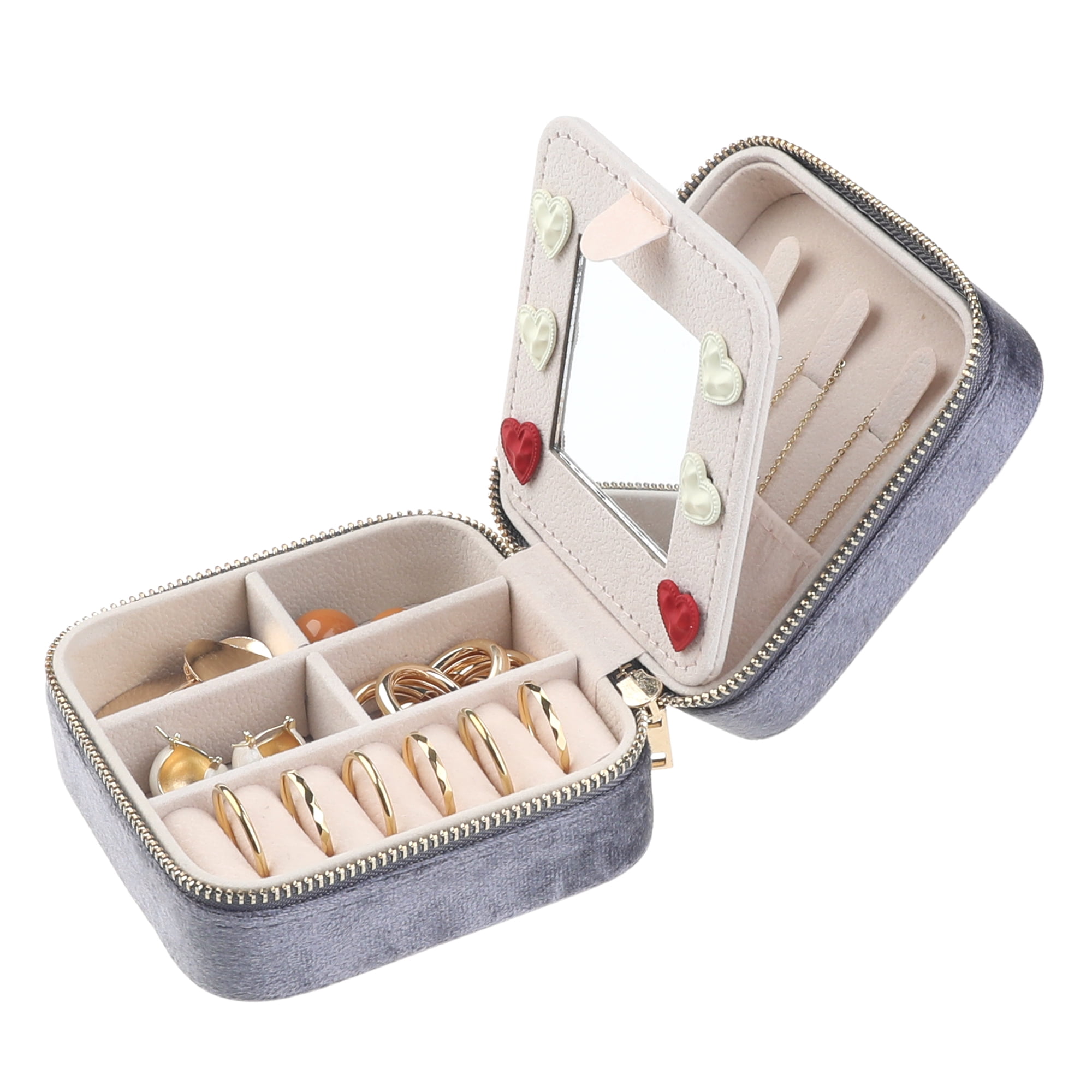 Unique Bargains Jewelry Box Small PU Leather Jewelry Organizer Case Storage Display Holder Grey