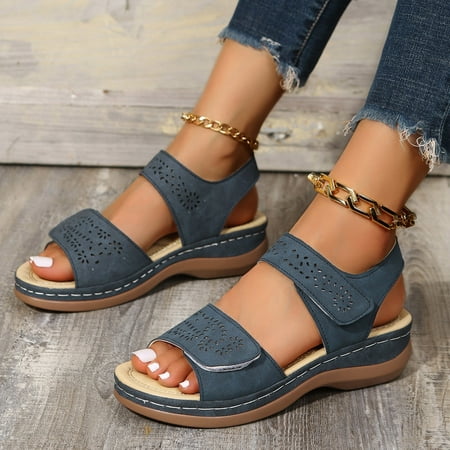 

Ladies Summer Fashion Solid Color Hollow Hook&Loop Casual Platform Sandals Note Please Buy One Or Two Sizes Larger
