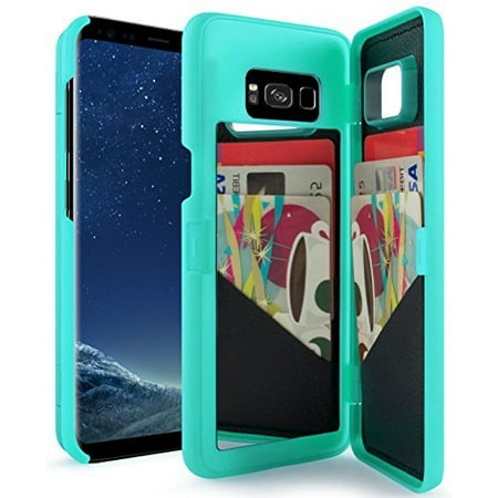 Galaxy S8 Case, Bastex Teal Hidden Back Mirror Wallet Case with Stand Feature and Card Holder for Samsung Galaxy