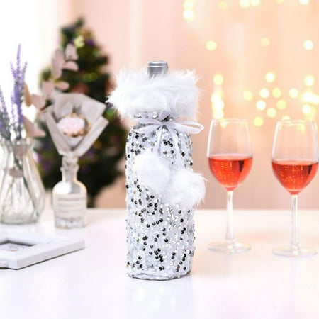 

Christmas Wine Bottle Covers Sequin Design Champagne Bottle Bag for Christmas New Year Party Holiday Table Decor Gifts