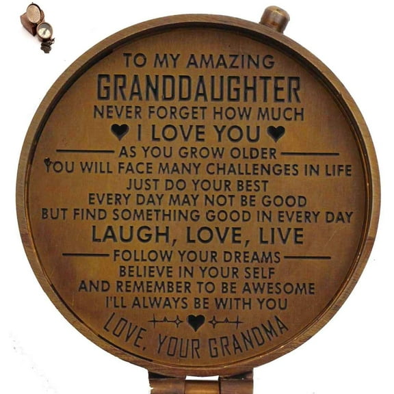 RII Pocket Brass Compass, Nautical Navy Compass for Camping, Travelling, Hiking, Boating, Gift Compass for Wedding, Birthday, Anniversary, Graduation, to Granddaughter with Imprinted Leather Case…