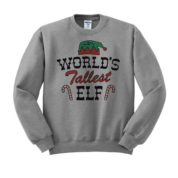 TeesAndTankYou World's Tallest Elf Christmas Sweatshirt Unisex Small Grey