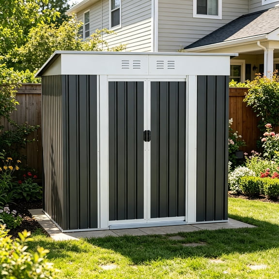 AUU 6x4 FT Outdoor Metal Garden Shed with Sliding Door, Patio Storage Shed for Backyard