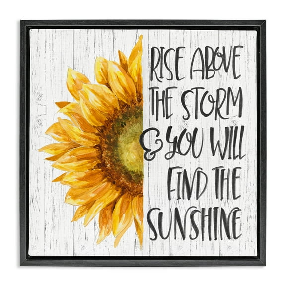 Stupell Industries Find Sunshine Motivational Sunflower Botanical & Floral Painting Black Floater Framed Canvas Art Print Wall Art, 18 x 18