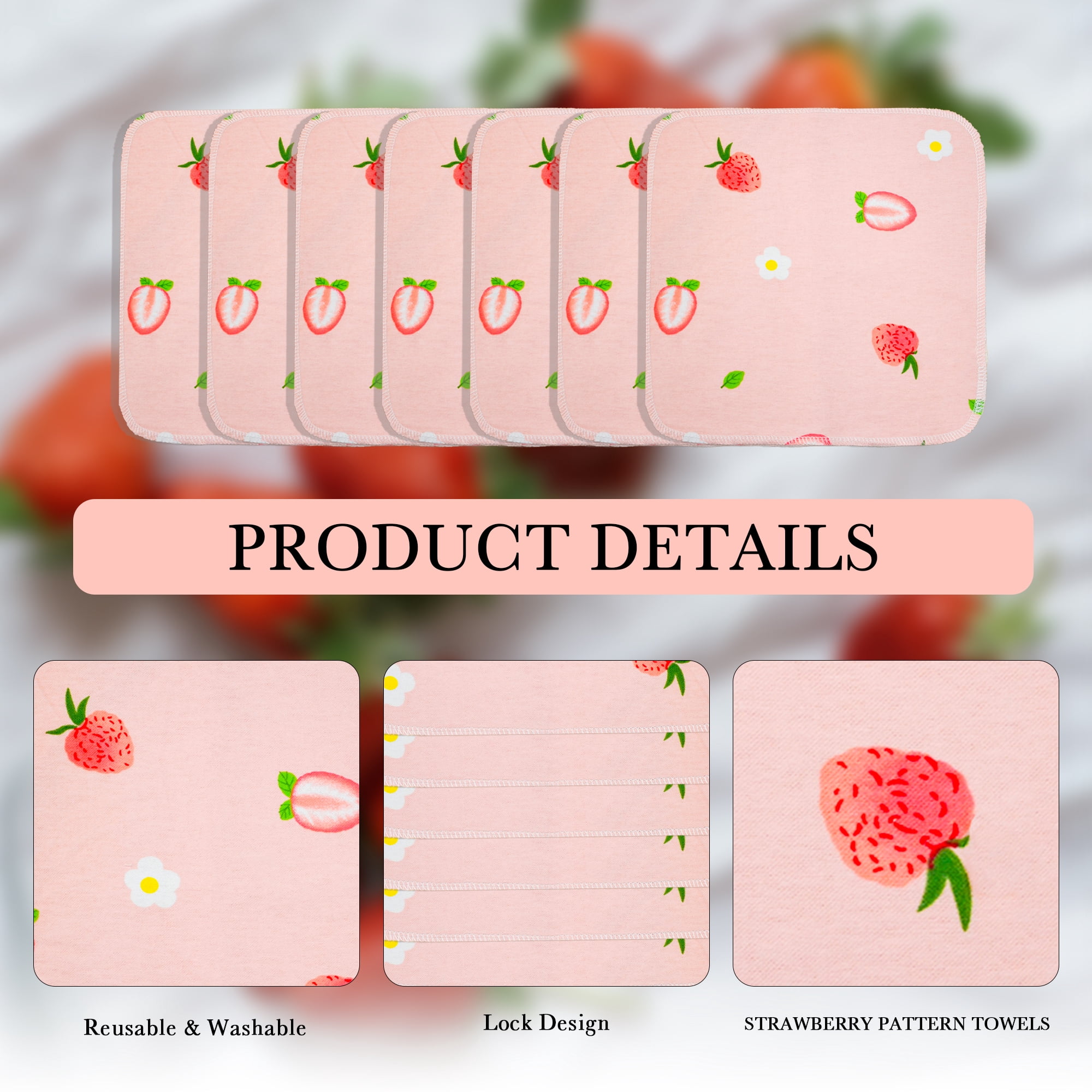 Minasuki 25 Pack Reusable Paper Towels - Paperless Paper Towels Washable Kitchen Cloth Zero Waste 10"x10", Strawberry