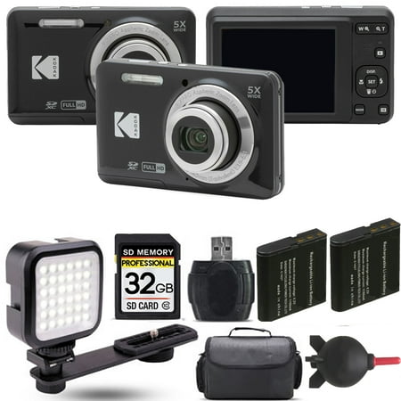 Kodak PIXPRO FZ55 Digital Camera (Black)+ Extra Battery + LED - 32GB Kit