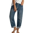 thumbnail image 1 of Vaqueros rectos rasgados de cintura alta para mujer: pantalones informales desgastados con tejido vaquero elástico (S-XXL), 1 of 8