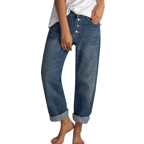 Women's High Waist Ripped Straight Jeans - Distressed Casual Trousers with Stretch Denim Fabric (S-XXL)
