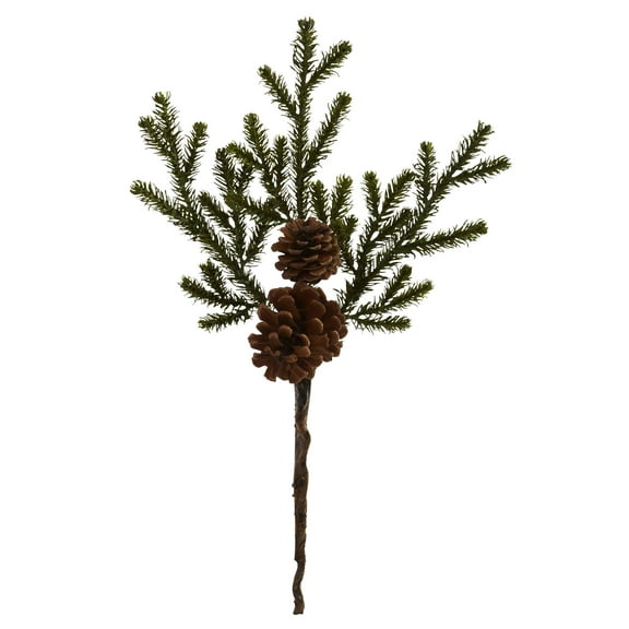 Nearly Natural 19” Pine & Pinecone Artificial Flower Bundle (Set of 12), Green