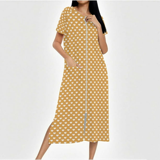 Camisón largo con cremallera para mujer, bata de punto, largo completo, color degradado, con bolsillos