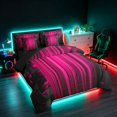 thumbnail image 2 of Manfei 3D Neon Stripes Full Size Bedding Sets, Vertical Lines Full Size Bed in a Bag, Pink Black, Black Reversible 7-Piece, 2 of 6