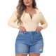 thumbnail image 1 of Agnes Orinda Trajes de cuerpo de talla grande para mujeres, con cuello en V profundo, cierre de cremallera, mangas largas, mono 4X color beige, 1 of 6