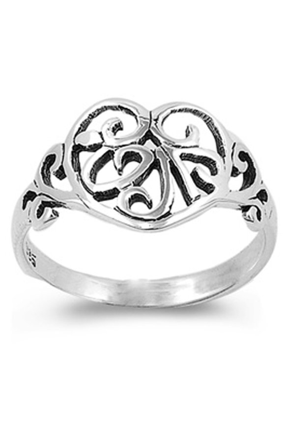 Oxidized Heart Filigree Purity Promise Ring .925 Sterling Silver Band Jewelry Female Male Size 6
