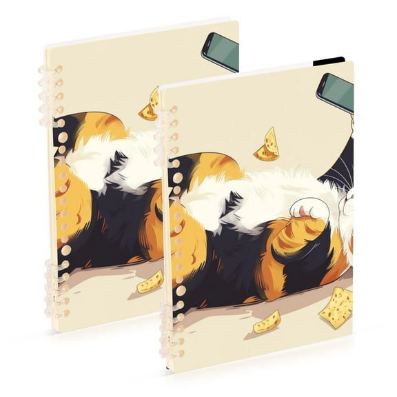 Cute Cat Snack Ring Binder Notebook Journey Note Diary College Ruled Spiral Notebook Study Loose Leaf Paper A5 60 Pages