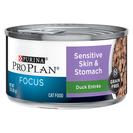 (24 Pack) Purina Pro Plan FOCUS Sensitive Skin & Stomach Grain Free Classic Duck Entree Adult Wet Cat Food, 3 oz. Pull-Top