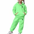 thumbnail image 6 of Ulitacool Outfits for girls Toddler Casual Printed Hoodie Set Long Sleeve Sweatpants Pullover Top Matching Bottoms Fall Winter Pajamas Loungewear Green, 6 of 6