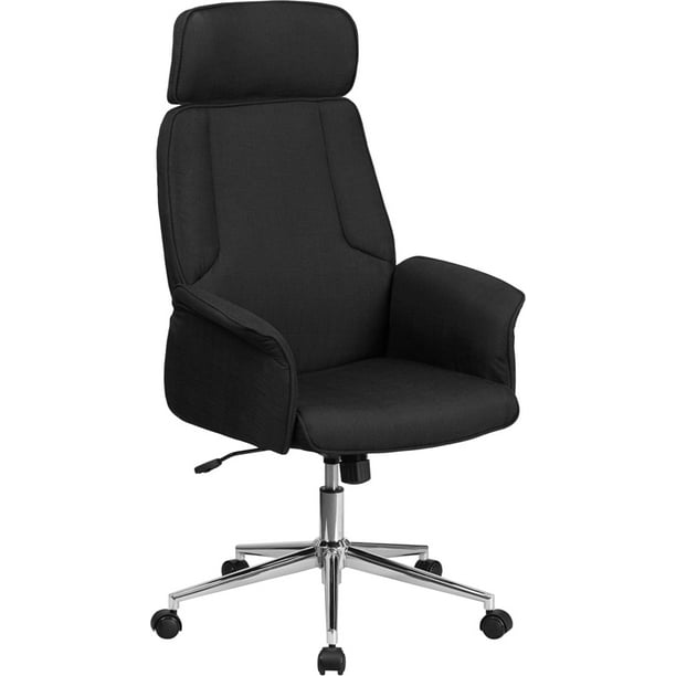 High Back Black Fabric Swivel Office Chair Fully Upholstered Arms