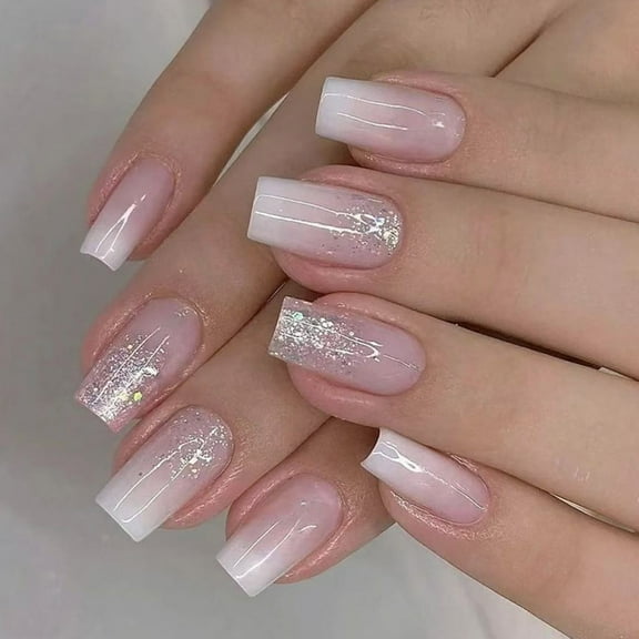 Square Press on Nail Glossy Fake Nail Stick on Nail in 12Sizes,24 Pcs French Nail Tips for DIYS Nail Art Decorations