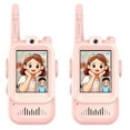 thumbnail image 1 of Walkie-talkies para niños, 2 unidades con pantalla, recargables, para edades de 3 a 12 años, con cambiador de voz y videochat real, de largo alcance, para niños, 1 of 5