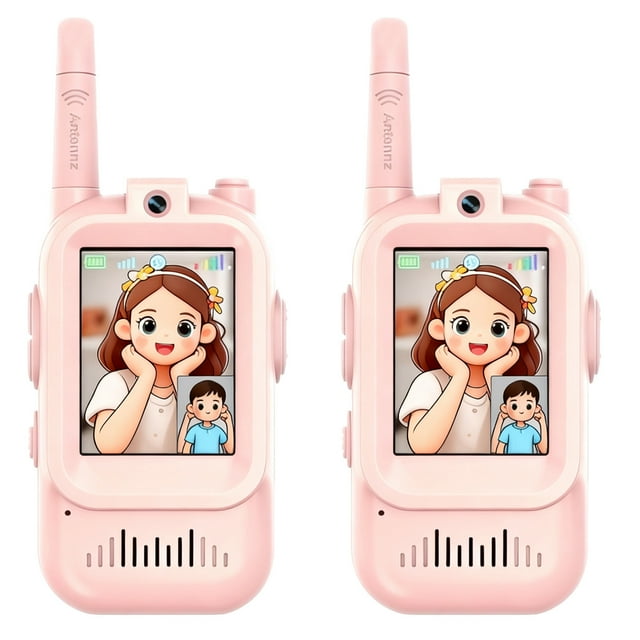 Walkie-talkies para niños, 2 unidades con pantalla, recargables, para edades de 3 a 12 años, con cambiador de voz y videochat real, de largo alcance, para niños