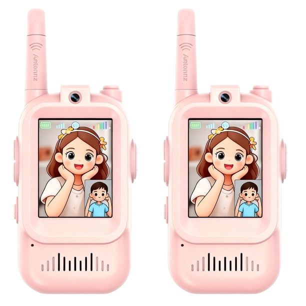 Walkie-talkies para niños, 2 unidades con pantalla, recargables, para edades de 3 a 12 años, con cambiador de voz y videochat real, de largo alcance, para niños