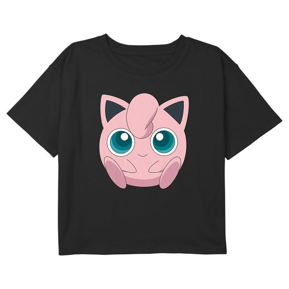 Girl's Pokemon Cute Jigglypuff Portrait Graphic Cropped T-Shirt Black Large
