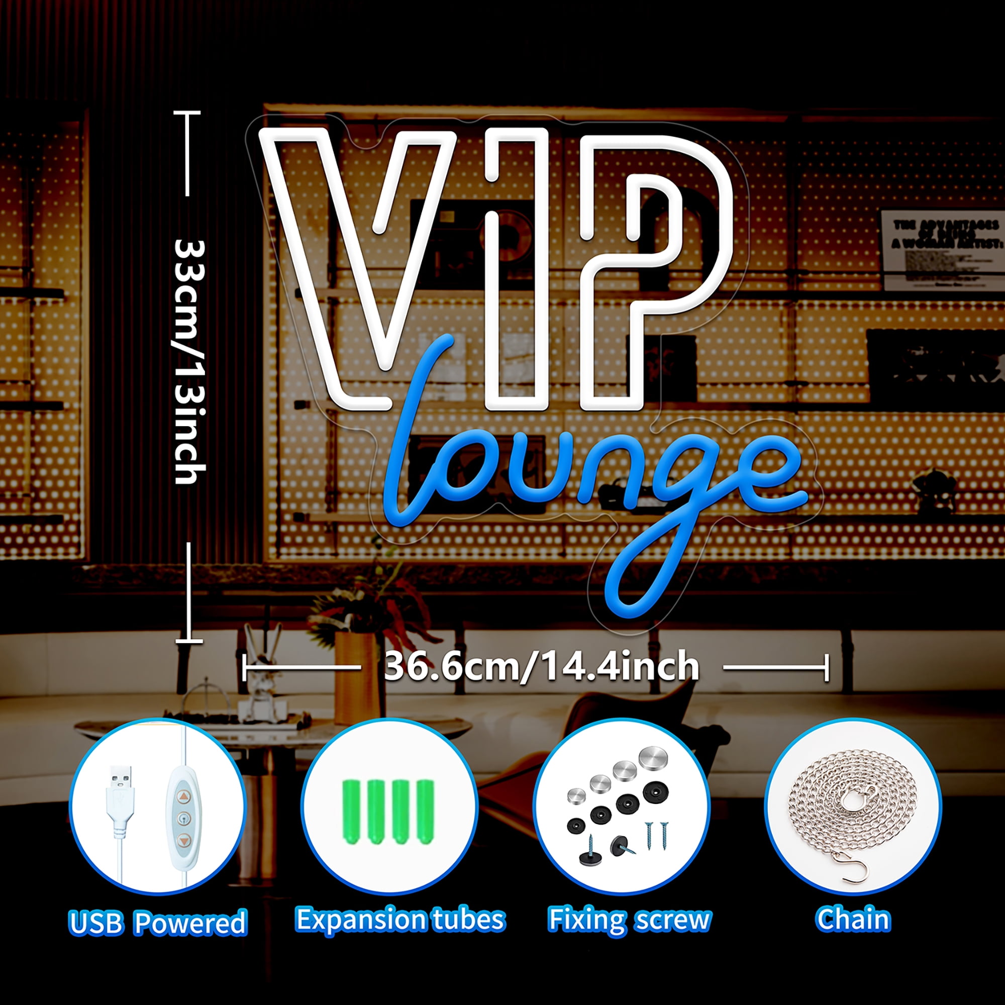 VIP Lounge Neon Signs for Wall Decor, VIP Neon Lights Signs for Room Decor, Led Light Up Sign with USB Powered for Bar, Hotel, Cafe, VIP Room, Home Decoration