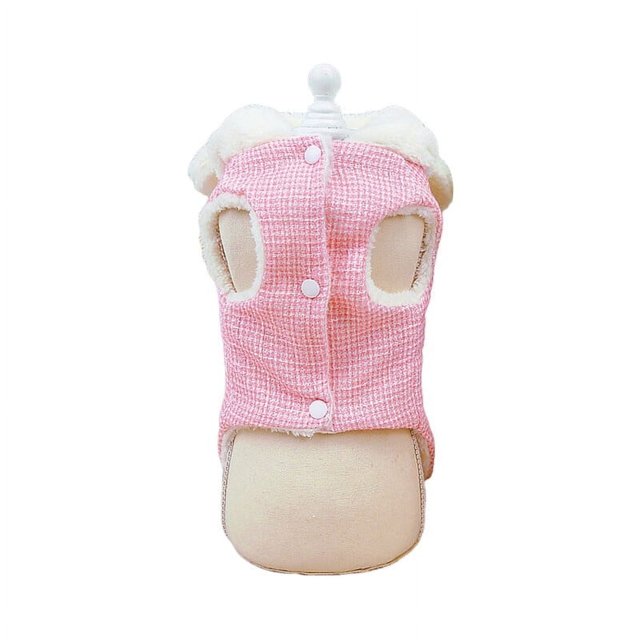 Pet Cotton Coat Button Closure Comfortable Cute Plush Ear Hat Pet Hooded Jacket with Traction Ring for Winter