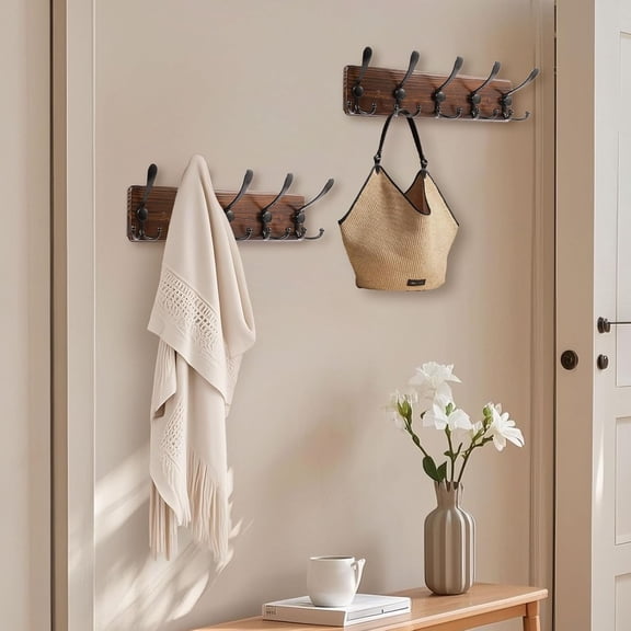 Coat Rack Wall Mount Rustic Hat Rack with Triple Hooks for Hanging Coat, Bags, Towels