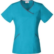 Women's Fashion Essentials Mock Wrap Scrub Top With Contrast Binding