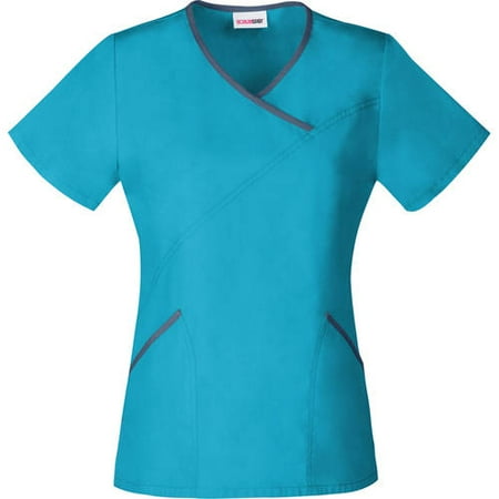 Women's Fashion Essentials Mock Wrap Scrub Top With Contrast Binding