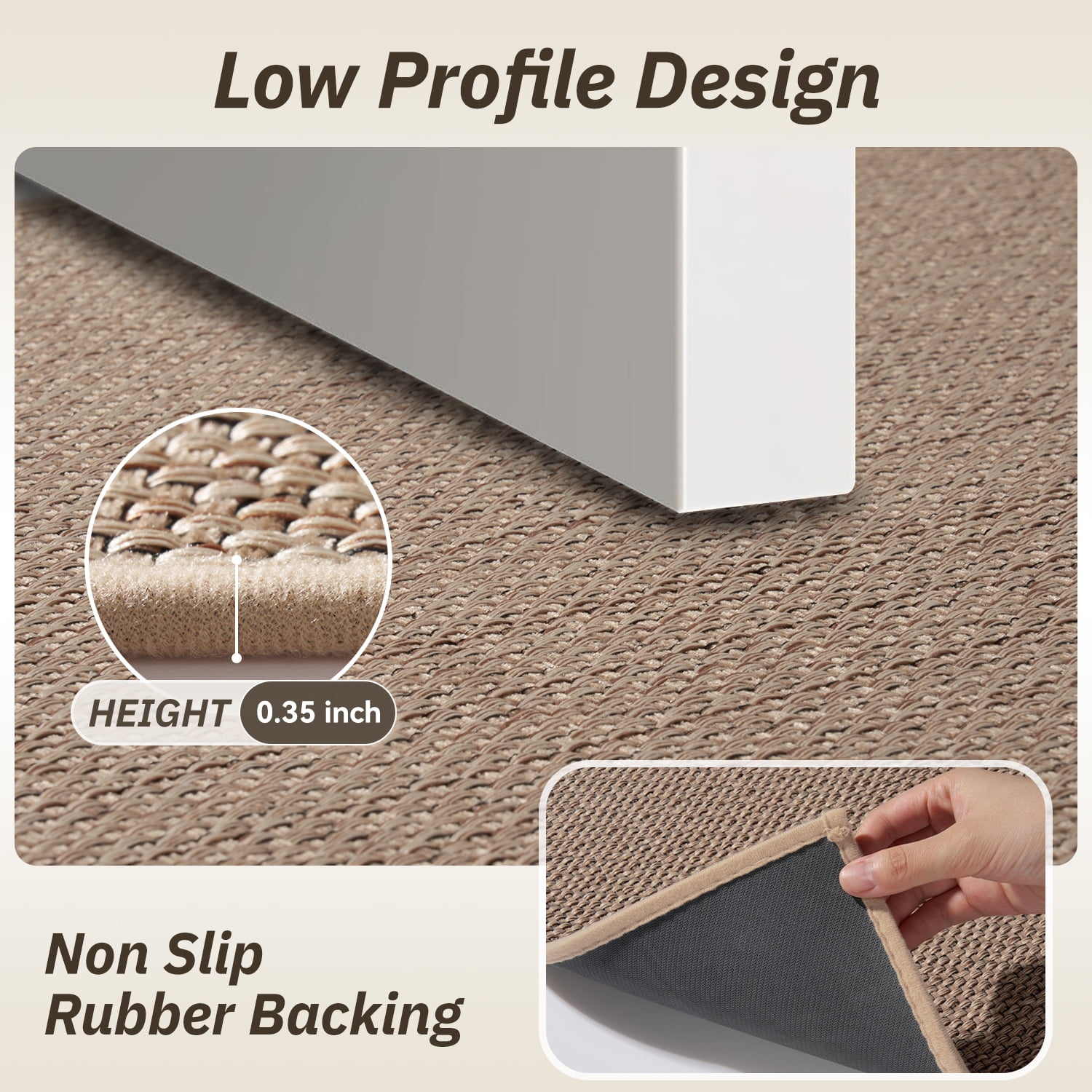 FEELHOME Door Mats for Inside 24"x35" Non Slip Rubber Welcome Mat for Inside Low-Profile Dirt Trapper Indoor Door Mats for Entryway Absorbent Washable Entry Rug Floor Mats Woven Braided Beige