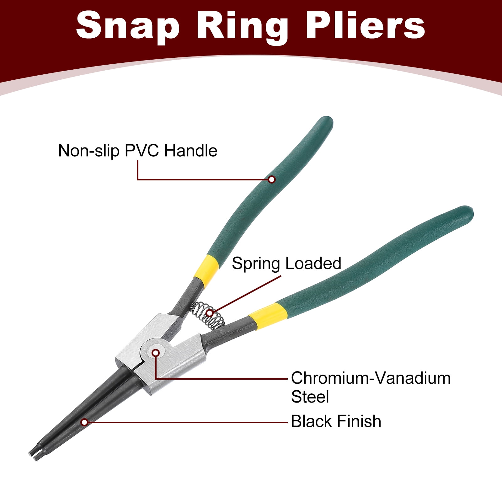 Snap Ring Plier 13" External Circlip Pliers with 0.12" Straight Jaw Tip for Ring Remove Retaining Pliers, Green