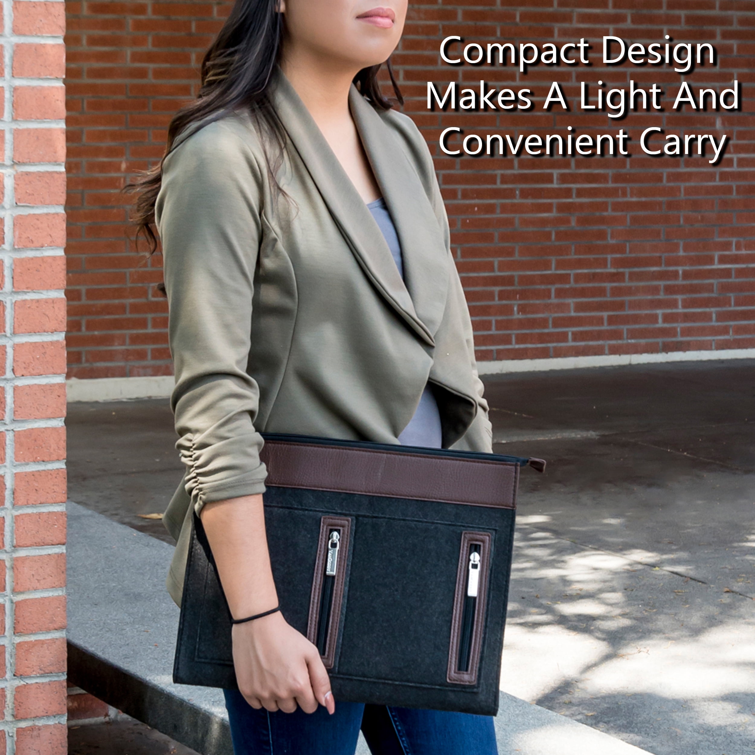 12 Inch Woolen Felt Padded Universal Laptop Case Sleeve Compatible With 10-12 Inch Laptops and Tablets With 4 Zippered Compartments For Chargers, Cables, And Accessories (Coffee)