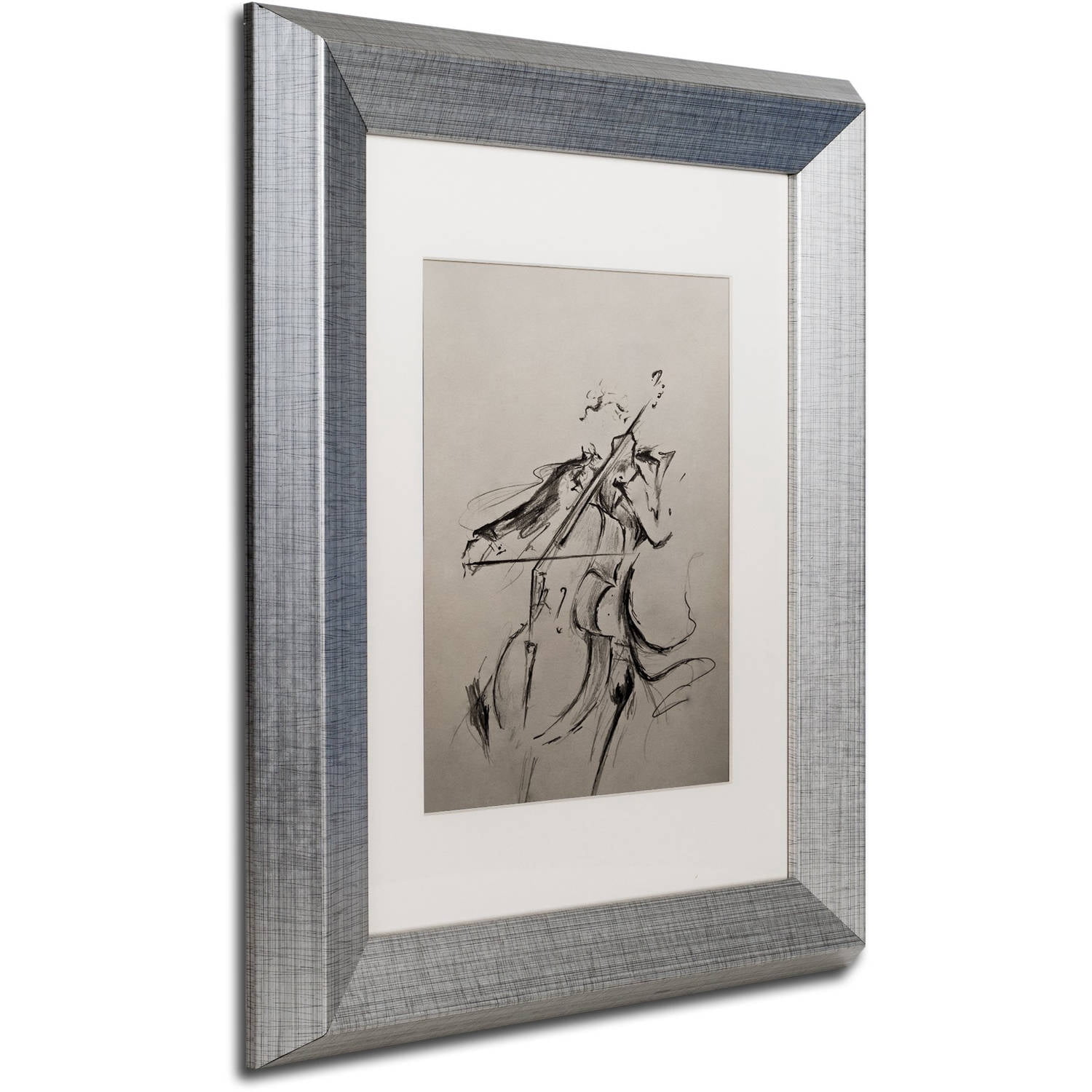 Trademark Fine Art 'The Cellist Sketch' Canvas Art by Marc Allante, White Matte, Silver Frame