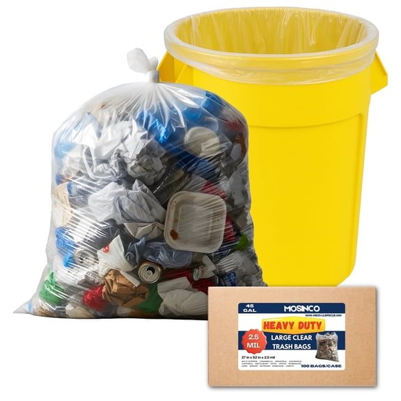 Large Clear Heavy Duty Recycle Trash Bags, 45 Gallon, 100 Count