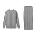 thumbnail image 3 of Women's Winter Chunky Cable Knit Long Skirt 2 Piece Outfit Sweater Sets Dark Gray M, 3 of 10